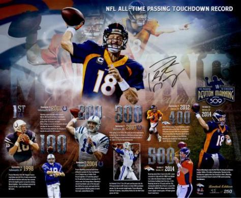 peyton-manning-denver-broncos-becomes-nfl-all-time-passing-touchdown-record-leader-autographed-20-x-24-timeline-photograph-limited-edition-2-17-19-250-of-